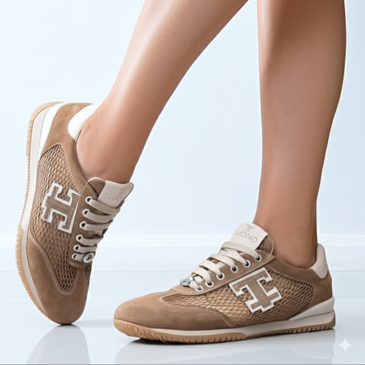 Mesh and Suede Sneakers with Embroidered Logo