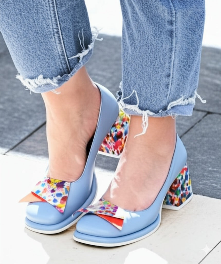 Block Heel Pumps with Colorful Accents