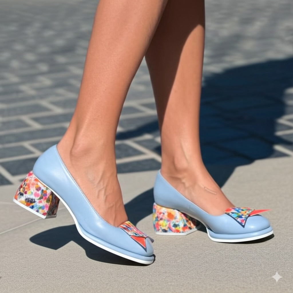 Block Heel Pumps with Colorful Accents