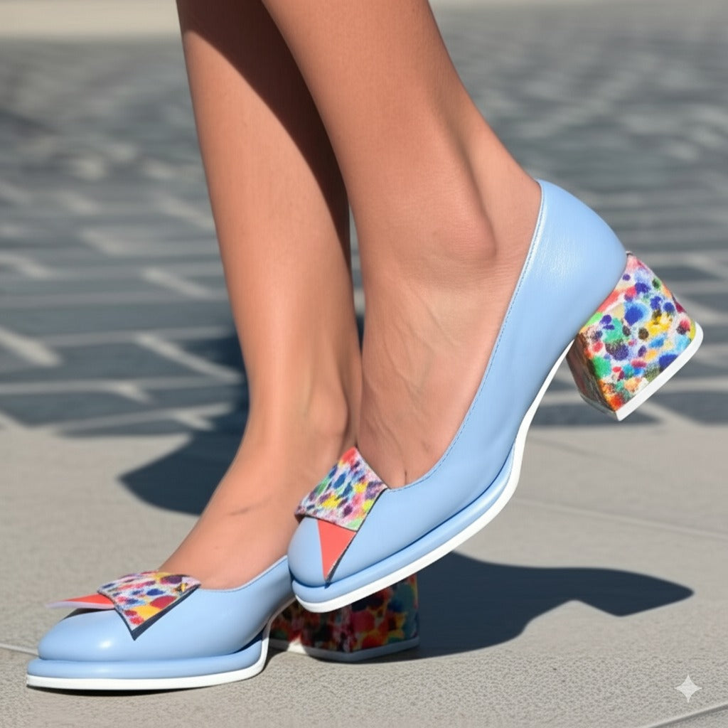 Block Heel Pumps with Colorful Accents