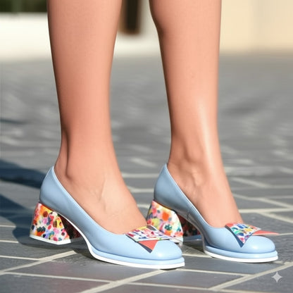 Block Heel Pumps with Colorful Accents