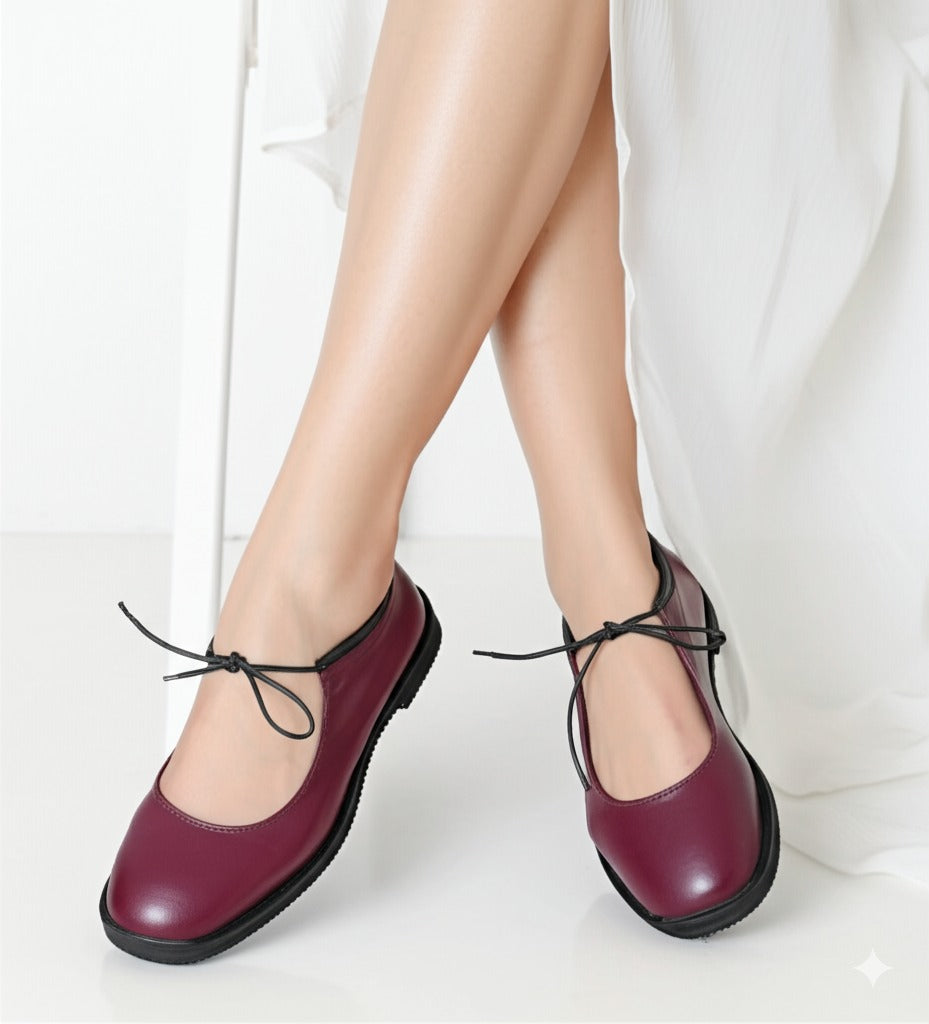 Burgundy Leather Lace - Up Flats