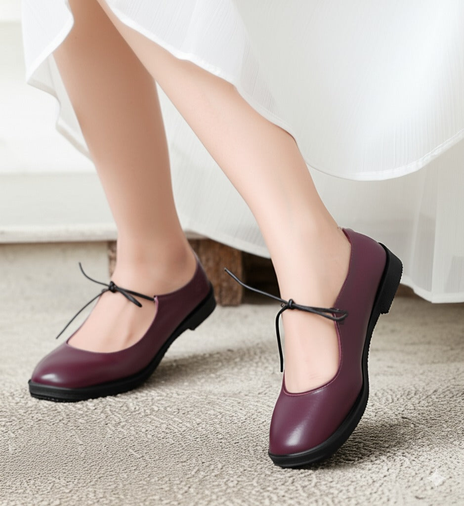 Burgundy Leather Lace - Up Flats