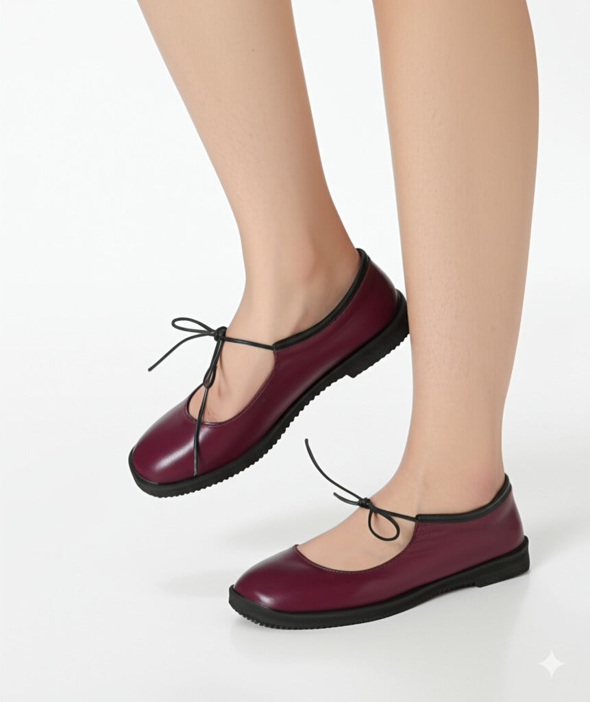 Burgundy Leather Lace - Up Flats