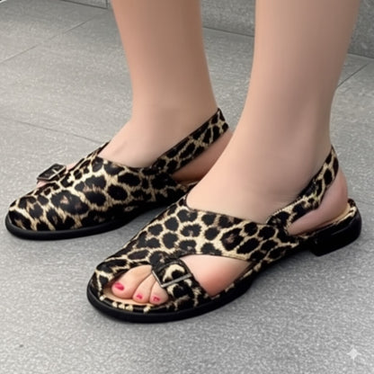 Leopard Print Open - Toe Sandals