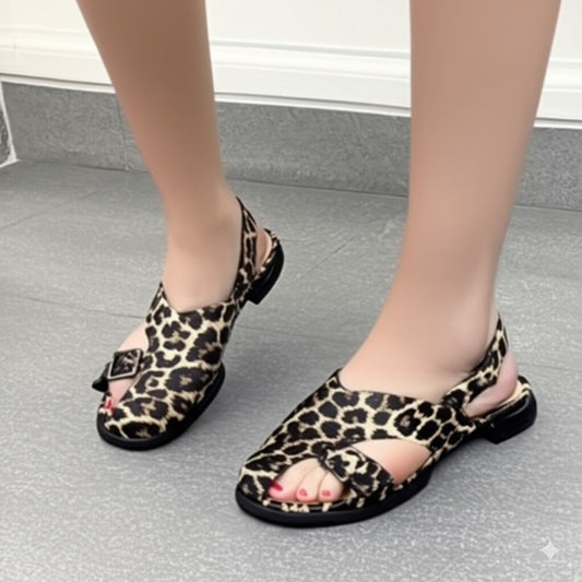 Leopard Print Open - Toe Sandals