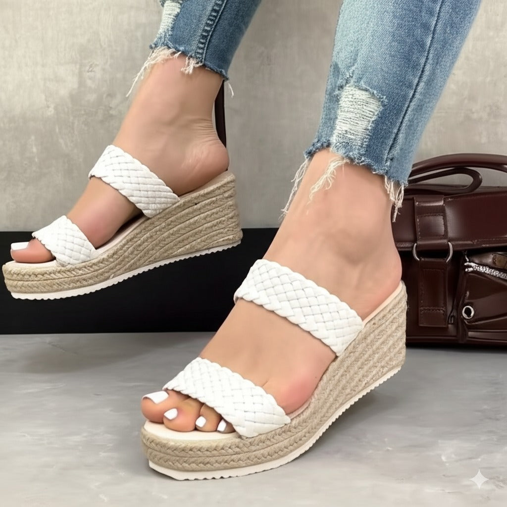 White Braided Espadrille Wedge Sandals