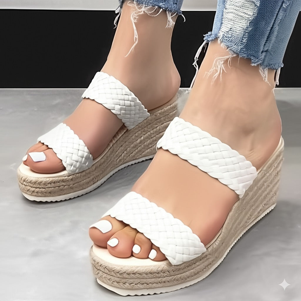 White Braided Espadrille Wedge Sandals