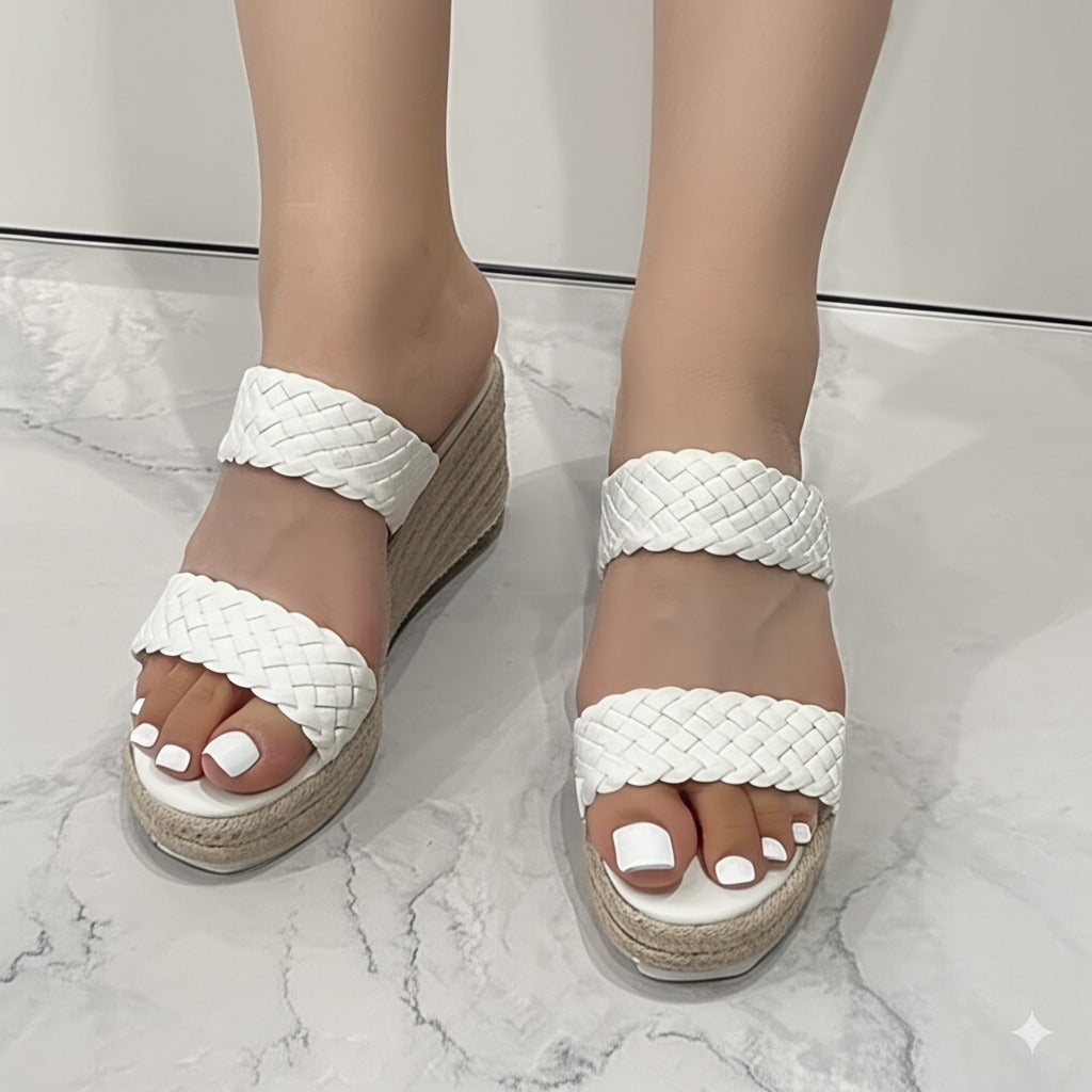 White Braided Espadrille Wedge Sandals