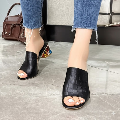Black Croc Effect Heel Mules