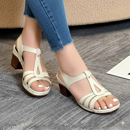 Beige Strappy Block Heel Sandals