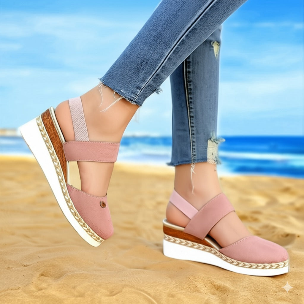 Pink Suede Wedge Sandals