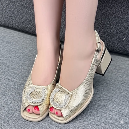 Glamorous Gold Snake Print Sandals