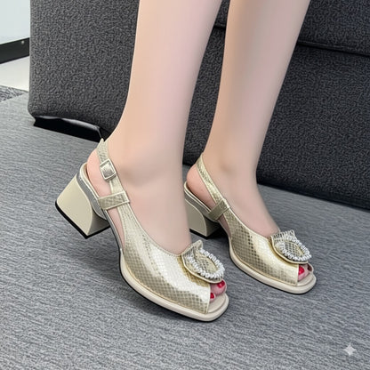 Glamorous Gold Snake Print Sandals