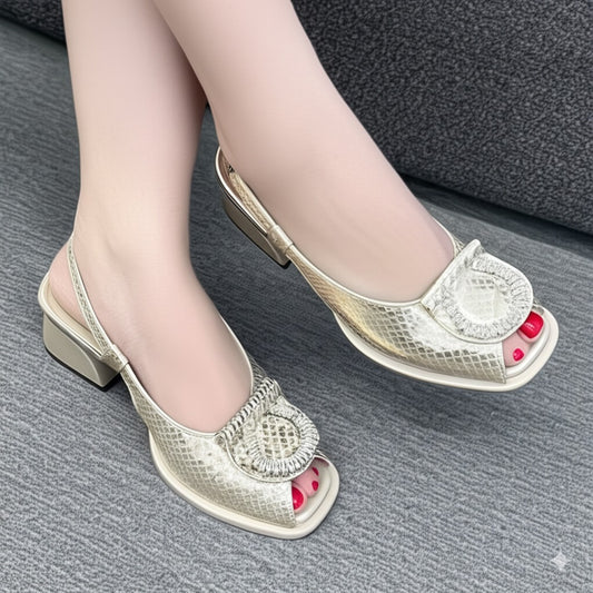 Glamorous Gold Snake Print Sandals