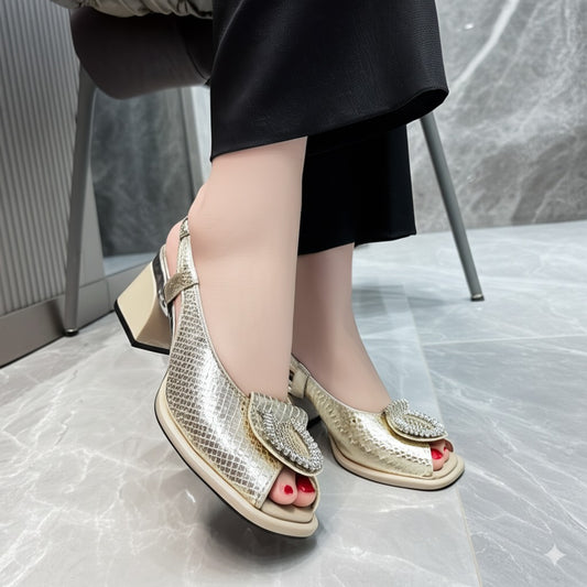 Glamorous Gold Snake Print Sandals