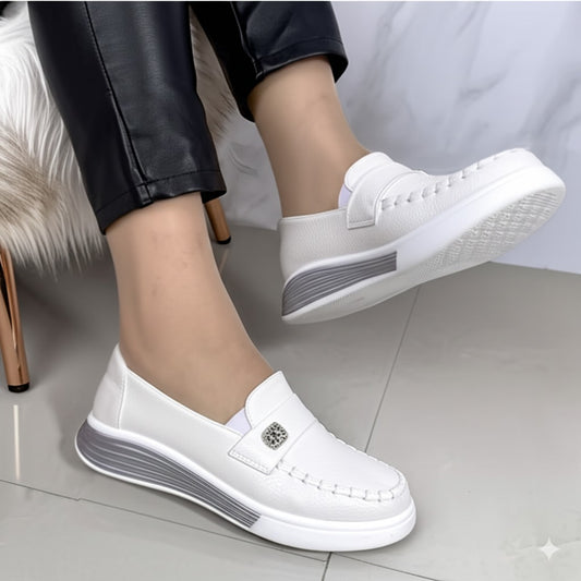 White Slip - On Loafers with Embellishment