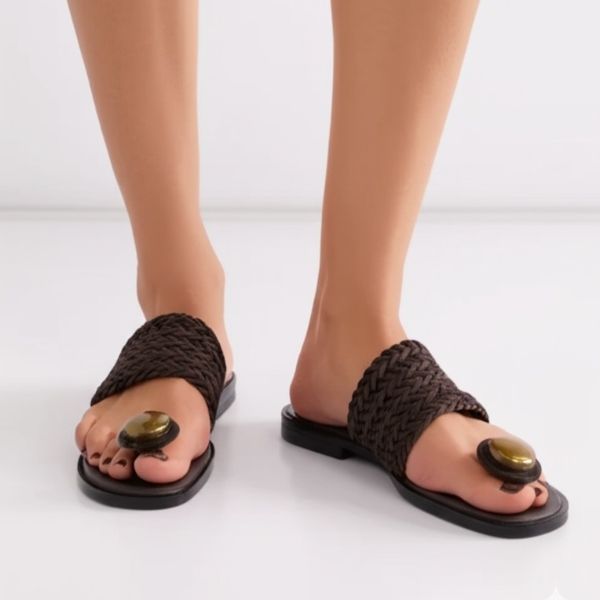 Braided Thong Sandals with Decorative Stone