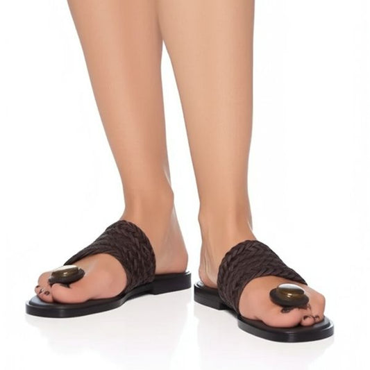 Braided Thong Sandals with Decorative Stone