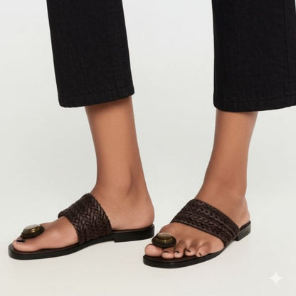 Braided Thong Sandals with Decorative Stone
