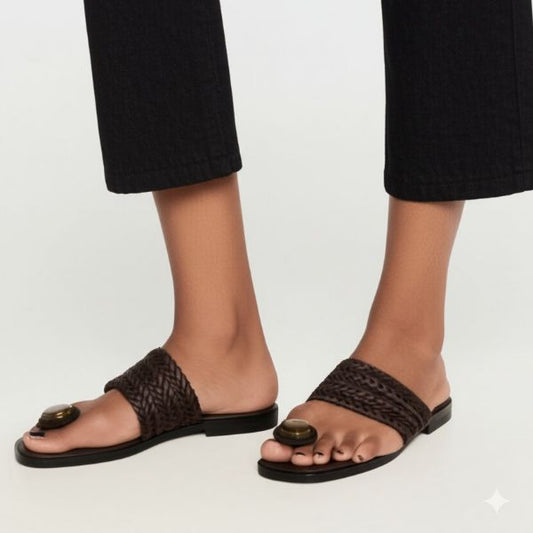 Braided Thong Sandals with Decorative Stone