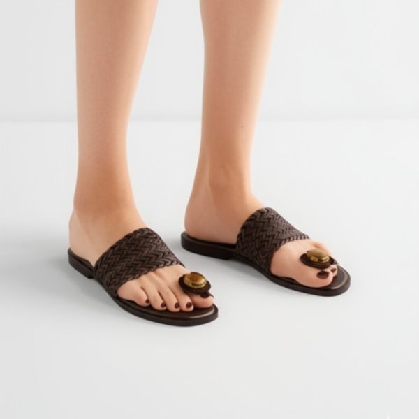 Braided Thong Sandals with Decorative Stone