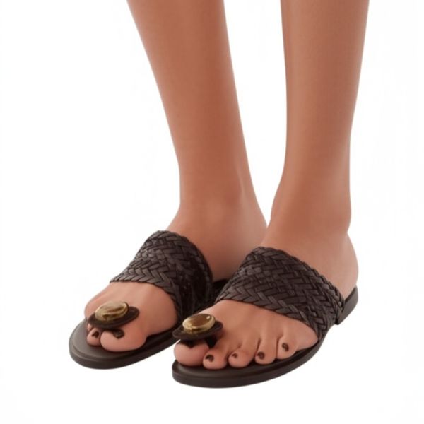 Braided Thong Sandals with Decorative Stone