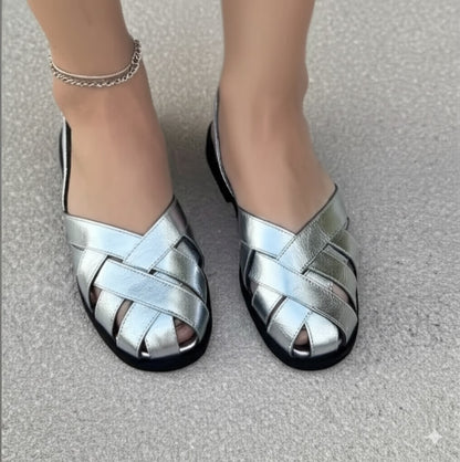 Silver Crisscross Slide Sandals