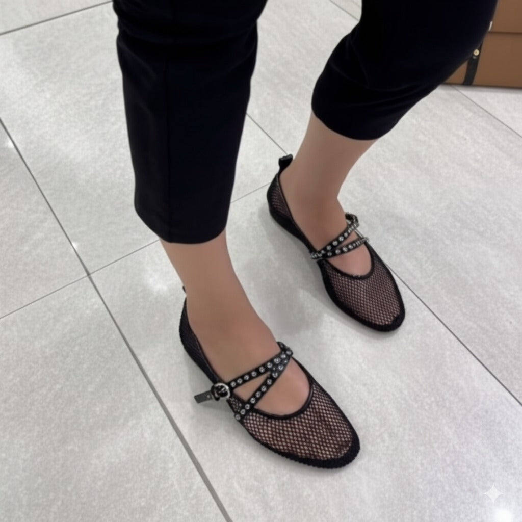 Stylish Black Mesh Flat Shoes