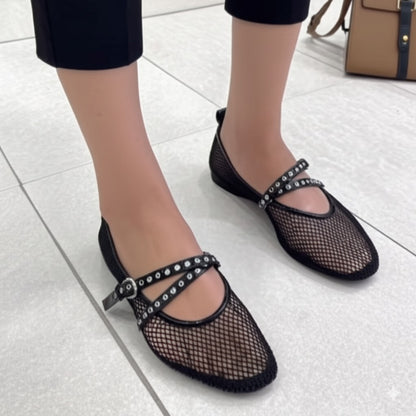 Stylish Black Mesh Flat Shoes