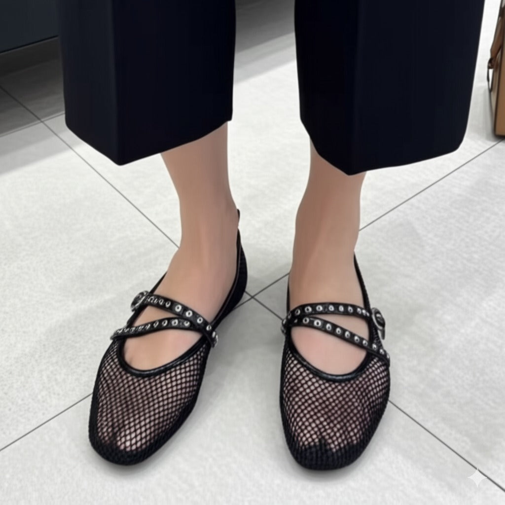 Stylish Black Mesh Flat Shoes