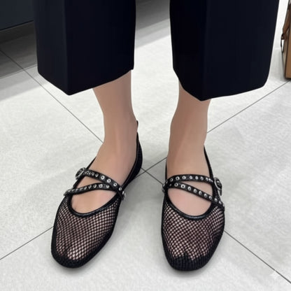 Stylish Black Mesh Flat Shoes