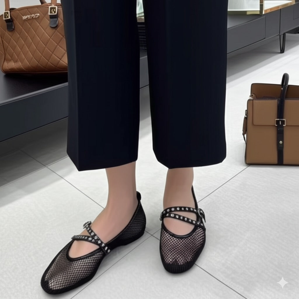 Stylish Black Mesh Flat Shoes