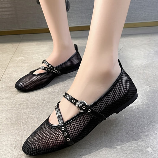 Stylish Black Mesh Flat Shoes