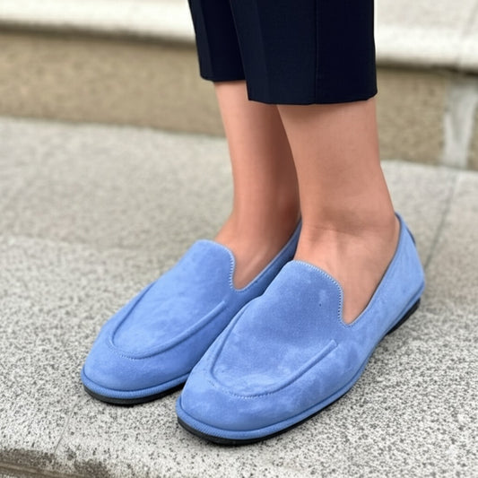 Light Blue Suede Slip - On Loafers