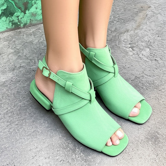 Peep Toe Buckle Strap Block Heel Sandals
