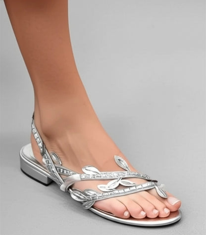Leaf Embellished Block Heel Sandals