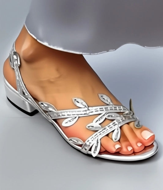 Leaf Embellished Block Heel Sandals