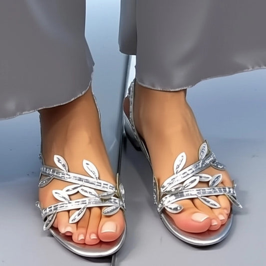 Leaf Embellished Block Heel Sandals