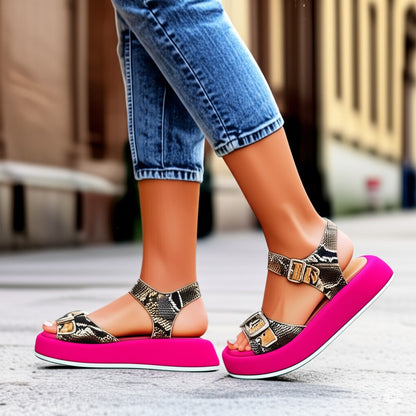 Snake Print Platform Ankle Strap Sandals