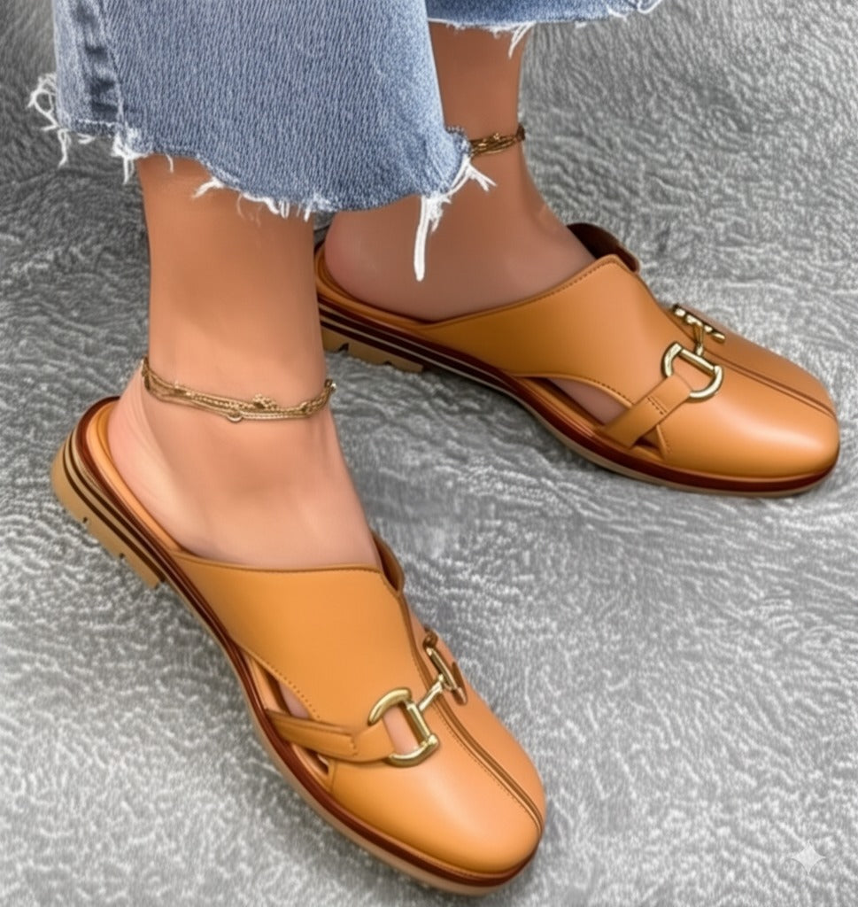 Tan Leather Buckle - Detail Mules