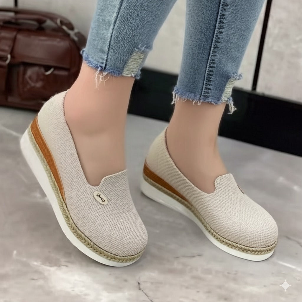 Linen - Textured Espadrille Wedge Loafers
