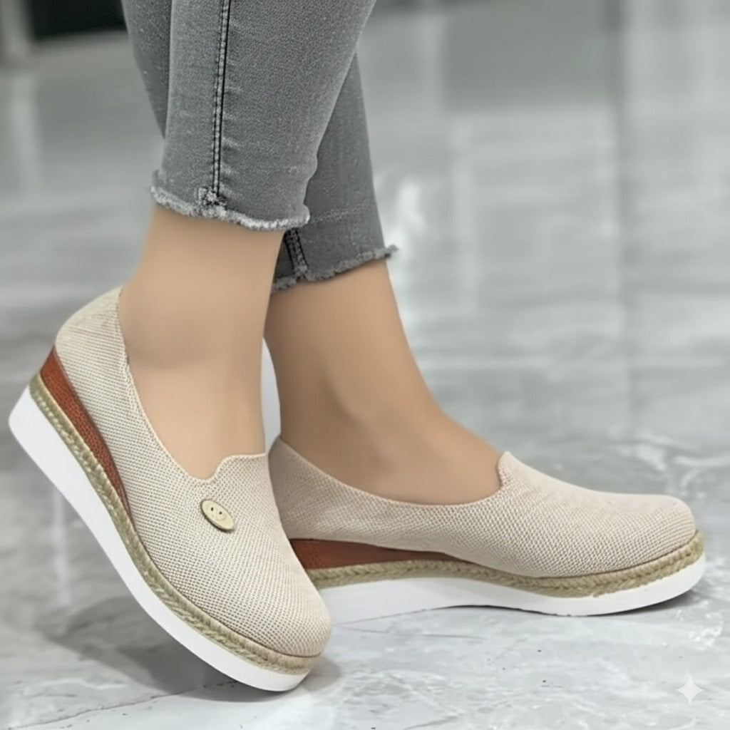 Linen - Textured Espadrille Wedge Loafers