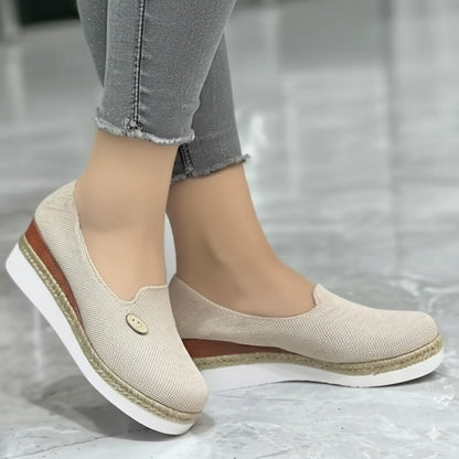 Linen - Textured Espadrille Wedge Loafers
