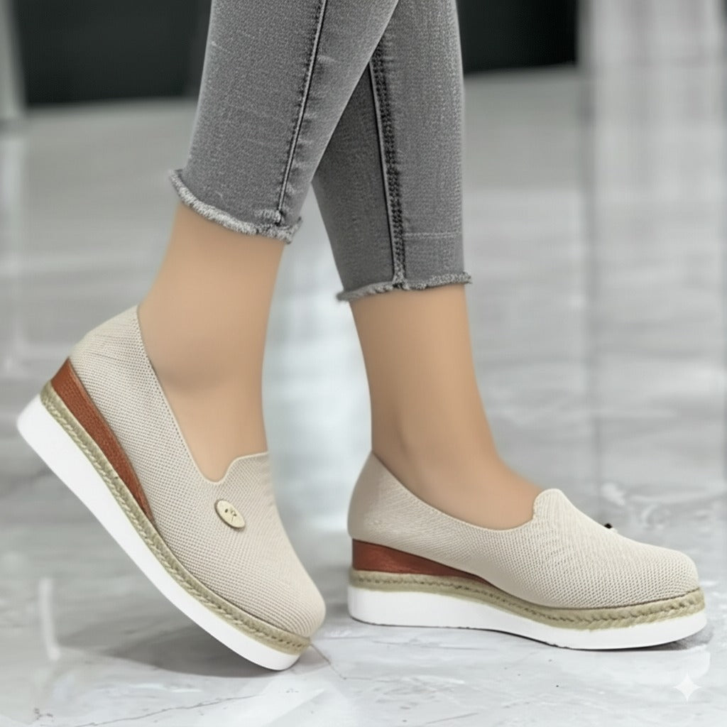 Linen - Textured Espadrille Wedge Loafers