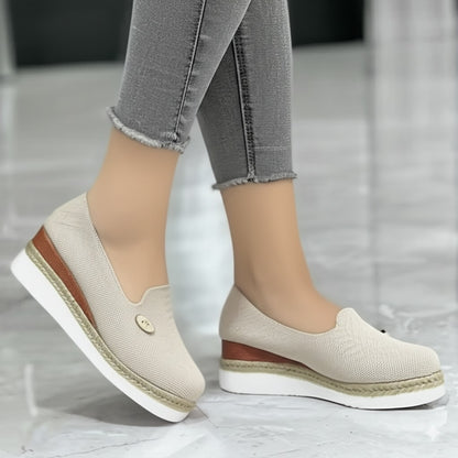 Linen - Textured Espadrille Wedge Loafers