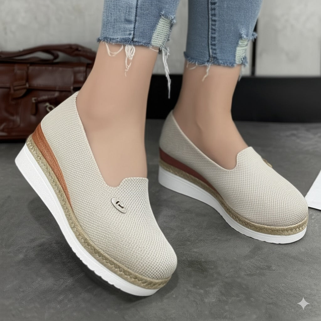 Linen - Textured Espadrille Wedge Loafers