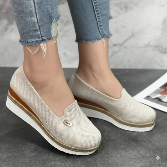 Linen - Textured Espadrille Wedge Loafers