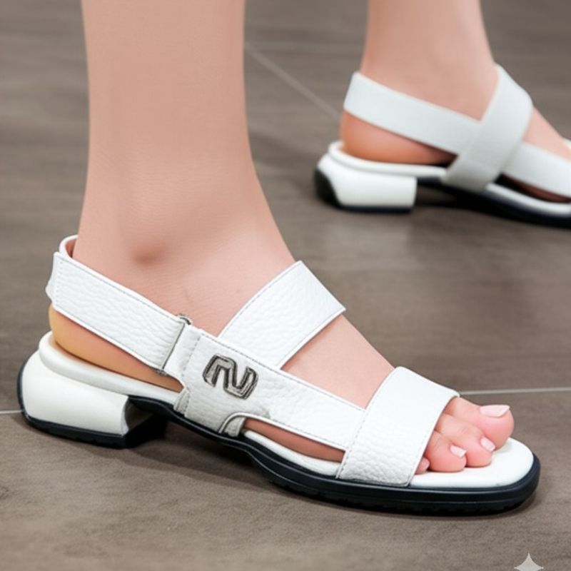 Brown Leather Low - Heel Sandals