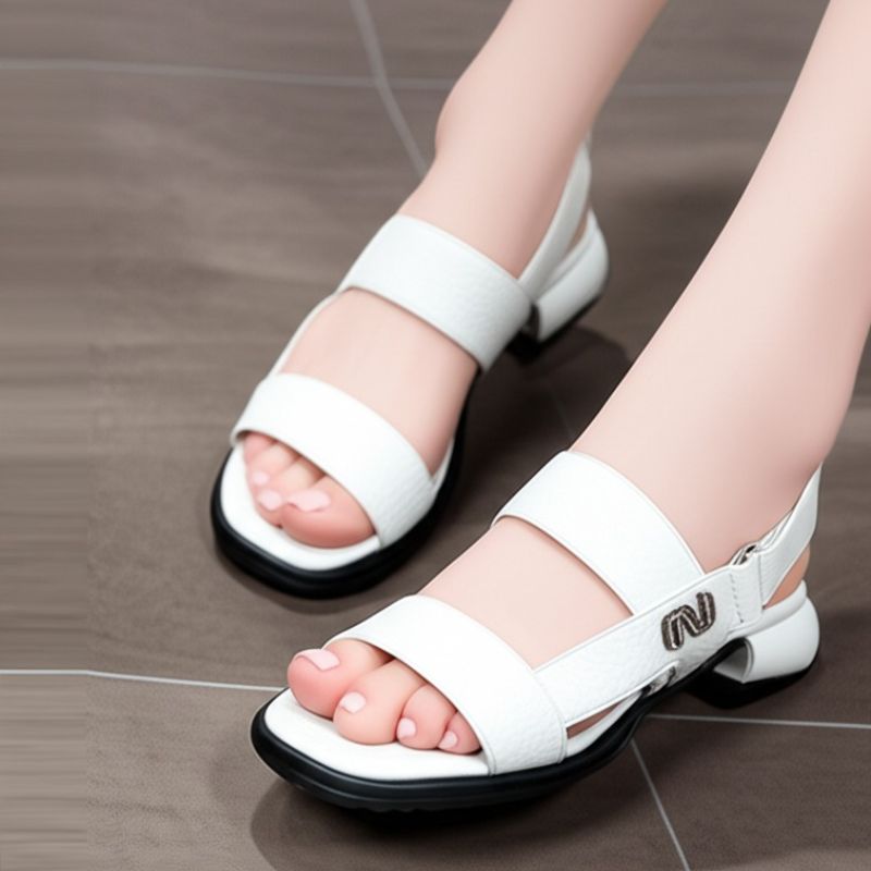 Brown Leather Low - Heel Sandals